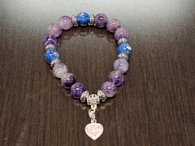 Amethyst and Flower Beads Bracelet with Braided Cremation Heart