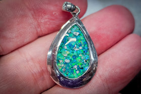 cremation jewelry pear drop pendant with opal