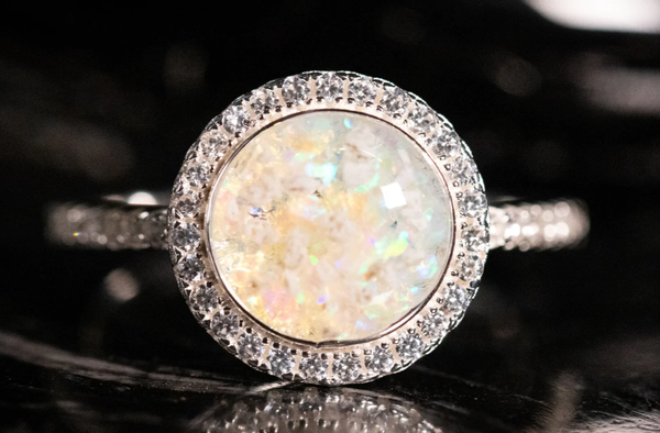 Cremation 2024 Jewelry - Opal # 86 & Ash Ring - Magic Lake - Free Engraving