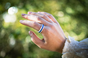 blue ceramic ring with cremation ash