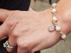 cremation bracelet sterling silver pink opal heart