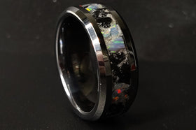 tungsten ring with cremation ash