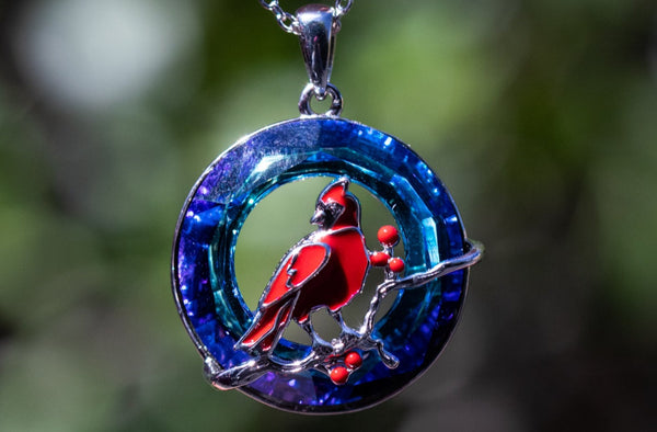 Crystal Cardinal Urn Necklace Memorial Glass Jewelry