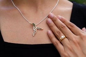 Silver & Gold Hummingbird Memorial Necklace with Cremation Ash